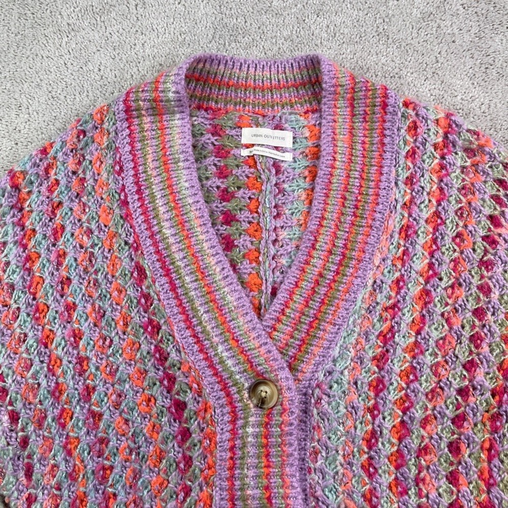 Urban Outfitters Cardigan Womens Medium Purple Multi Nora Cropped Chunky Boho - Picture 2 of 12
